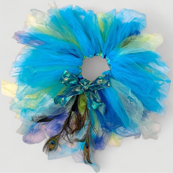 Handmade Peacock Costume Tulle Tutu Skirt and Fascinator – Girls Size 7 Dress-Up - Picture 2 of 11